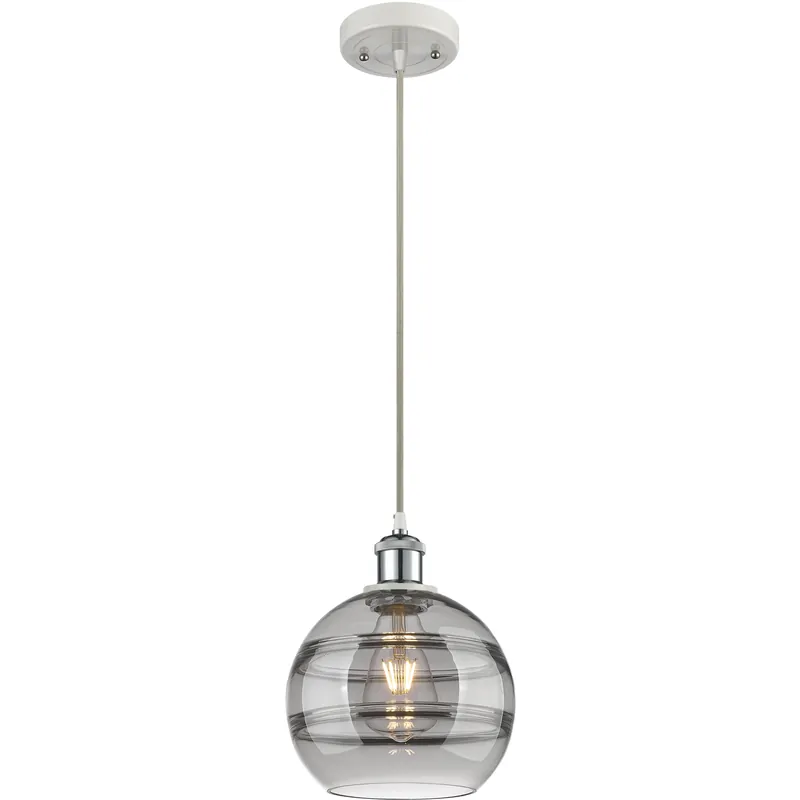 Budget Ballston Rochester 1 Light 8 inch White Polished Chrome Cord Hung Mini Pendant Ceiling Light