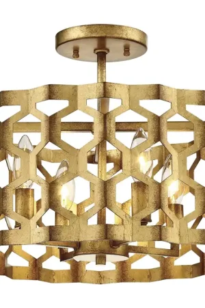 Budget Coronade 4 Light 16 inch Pandora Gold Leaf Semi Flush Ceiling Light, Convertible To Pendant