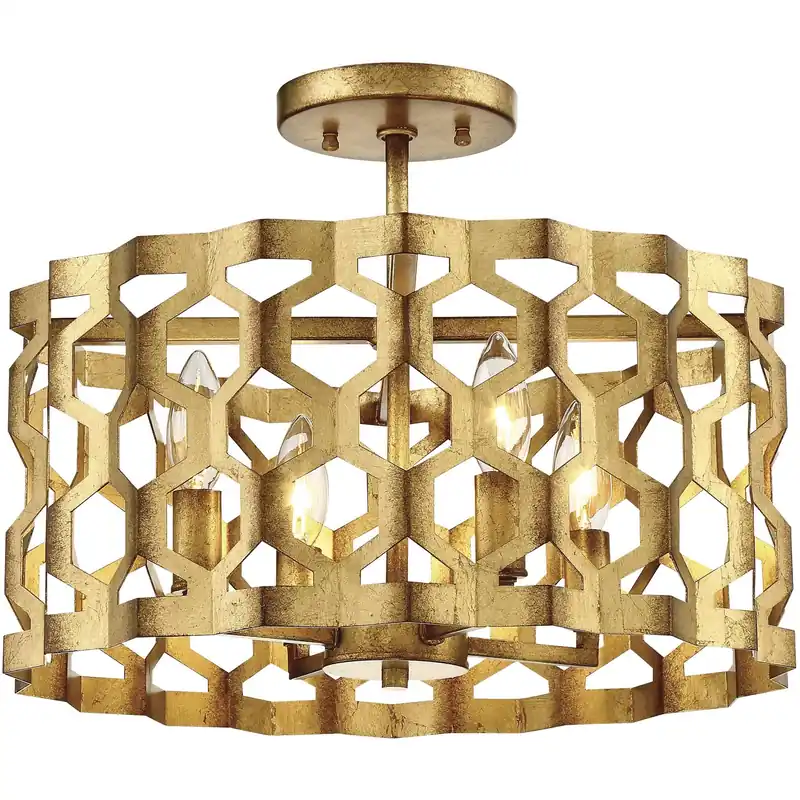 Budget Coronade 4 Light 16 inch Pandora Gold Leaf Semi Flush Ceiling Light, Convertible To Pendant