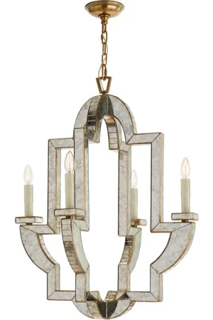 Bargain Niermann Weeks Lido 4 Light 25.5 inch Antique Mirror with Antique Brass Chandelier Ceiling Light, Medium