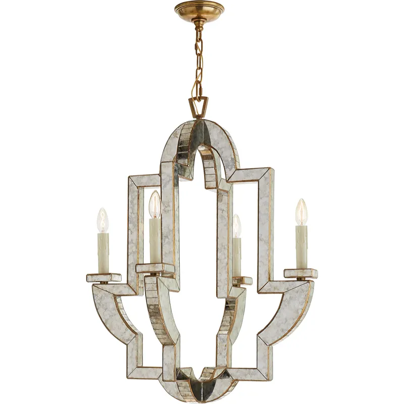 Bargain Niermann Weeks Lido 4 Light 25.5 inch Antique Mirror with Antique Brass Chandelier Ceiling Light, Medium