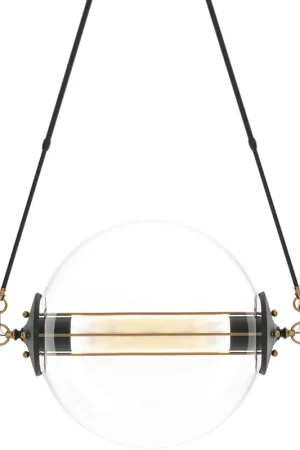 Authentic Otto 2 Light 28.4 inch Black with Brass Accents Pendant Ceiling Light in Stainless Steel Mesh tube, Sphere