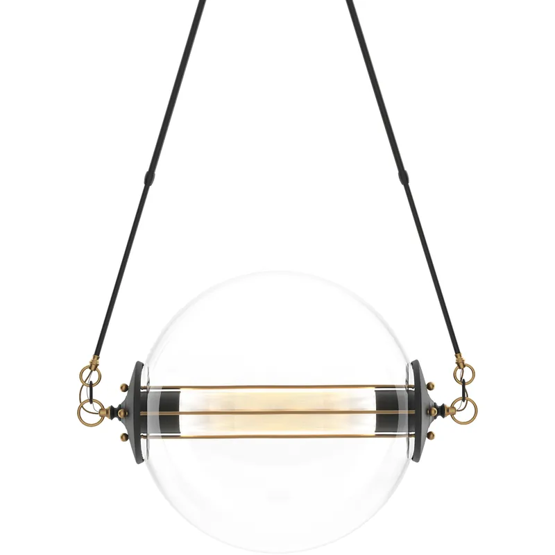Authentic Otto 2 Light 28.4 inch Black with Brass Accents Pendant Ceiling Light in Stainless Steel Mesh tube, Sphere