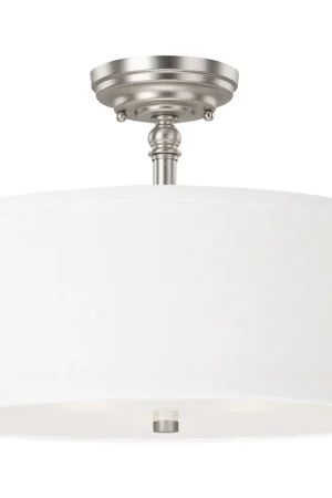 Budget Loft 3 Light 15 inch Matte Nickel Semi-Flush Mount Ceiling Light in White Fabric Shade