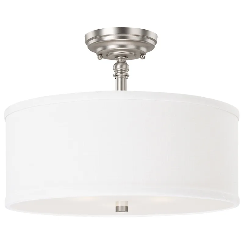Budget Loft 3 Light 15 inch Matte Nickel Semi-Flush Mount Ceiling Light in White Fabric Shade