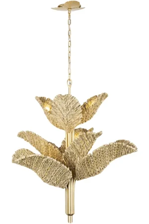 Banana Leaf 9 Light 36.75 inch French Gold with Natural Seagrass Chandelier Ceiling Light Free Delivery