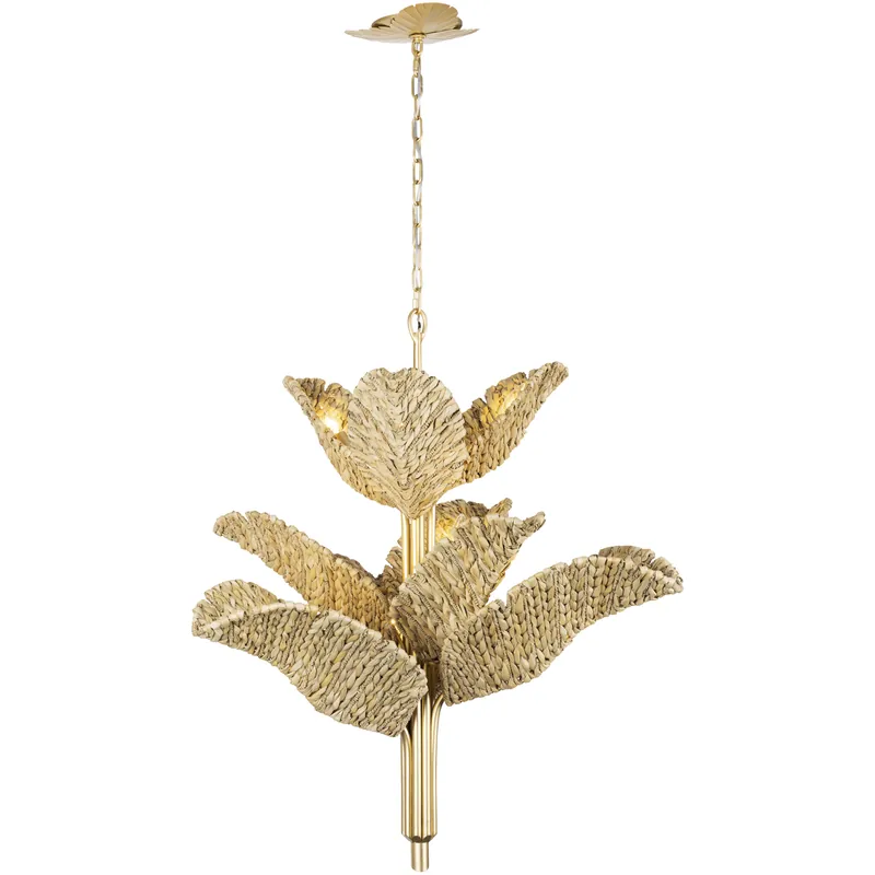 Banana Leaf 9 Light 36.75 inch French Gold with Natural Seagrass Chandelier Ceiling Light Free Delivery