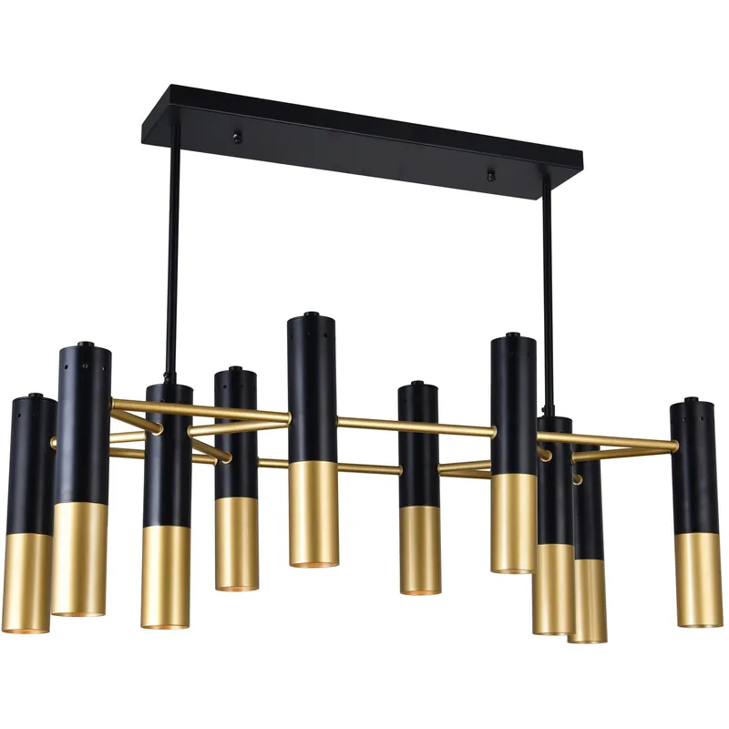 Anem 10 Light 12 inch Matte Black and Satin Gold Down Chandelier Ceiling Light Wholesale