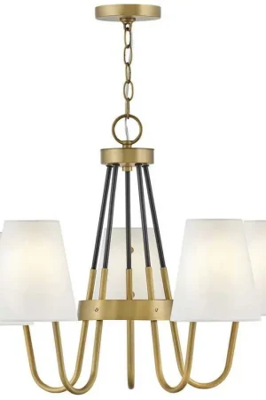 Aston 5 Light 28.25 inch Heritage Brass with Black Indoor Chandelier Ceiling Light Buy Direct