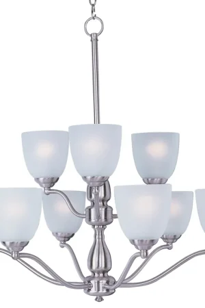 Brand New Stefan 9 Light 30 inch Satin Nickel Multi-Tier Chandelier Ceiling Light