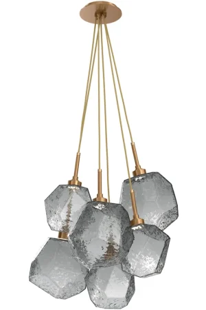 Clearance Gem LED 18 inch Novel Brass Chandelier Ceiling Light in Smoke, 2700K LED, Cluster