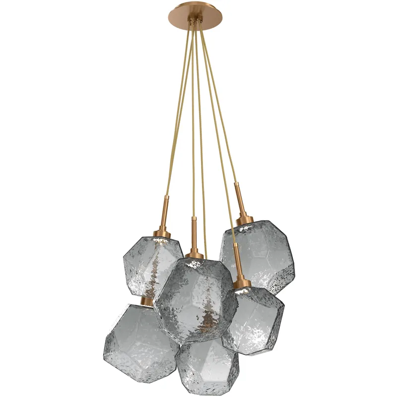 Clearance Gem LED 18 inch Novel Brass Chandelier Ceiling Light in Smoke, 2700K LED, Cluster