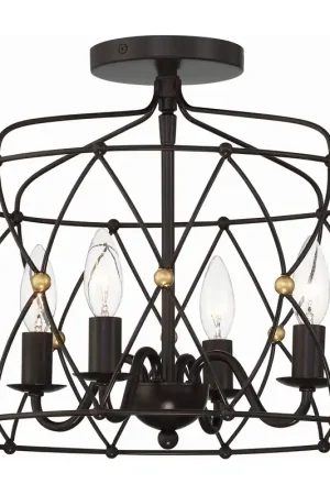 Authentic Zucca 4 Light 16.5 inch English Bronze and Antique Gold Semi Flush Ceiling Light