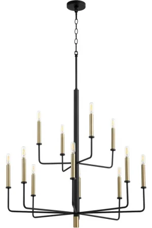Apollo 12 Light 33 inch Noir/Aged Brass Chandelier Ceiling Light Flash Sale