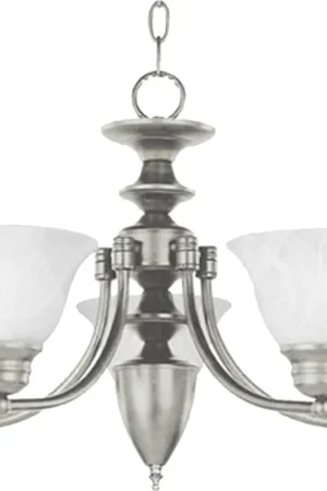 Bargain Malaga 5 Light 25 inch Satin Nickel Single Tier Chandelier Ceiling Light in Marble