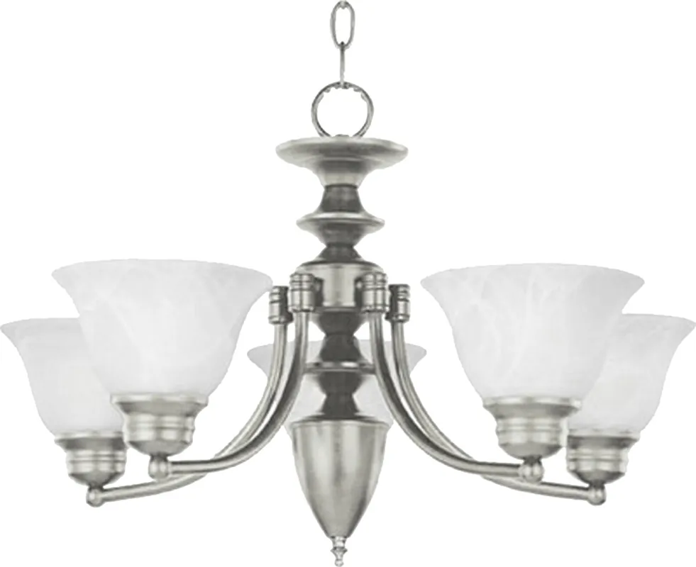 Bargain Malaga 5 Light 25 inch Satin Nickel Single Tier Chandelier Ceiling Light in Marble