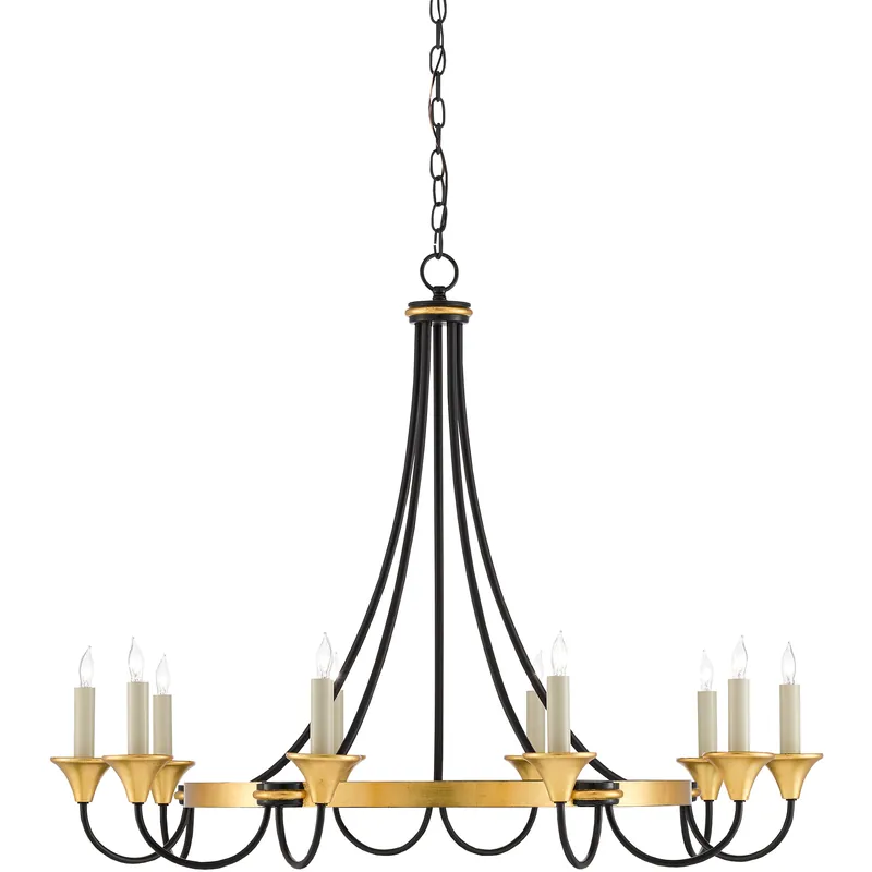Certified Hanlon 10 Light 36.75 inch Washed Black/Contemporary Gold Leaf Chandelier Ceiling Light