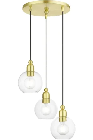 Best Price Downtown 3 Light 16 inch Satin Brass Multi Pendant Ceiling Light, Sphere