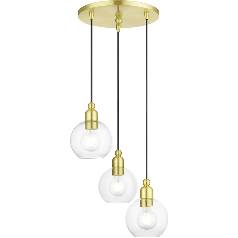 Best Price Downtown 3 Light 16 inch Satin Brass Multi Pendant Ceiling Light, Sphere