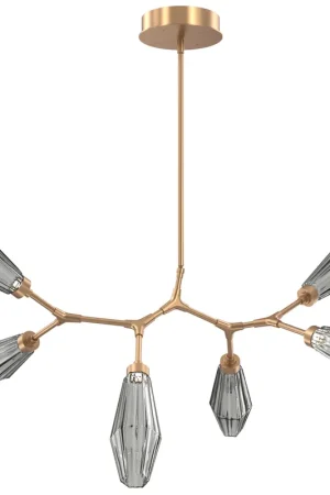 Cheap Aalto LED 43 inch Novel Brass Linear Pendant Ceiling Light in 3000K LED, Optic Rib Smoke, Modern Branch