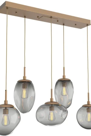 Bargain Cosmos Incandescent 5 Light Novel Brass Linear Pendant Ceiling Light in Smoke Cosmos, Multi-Pendant