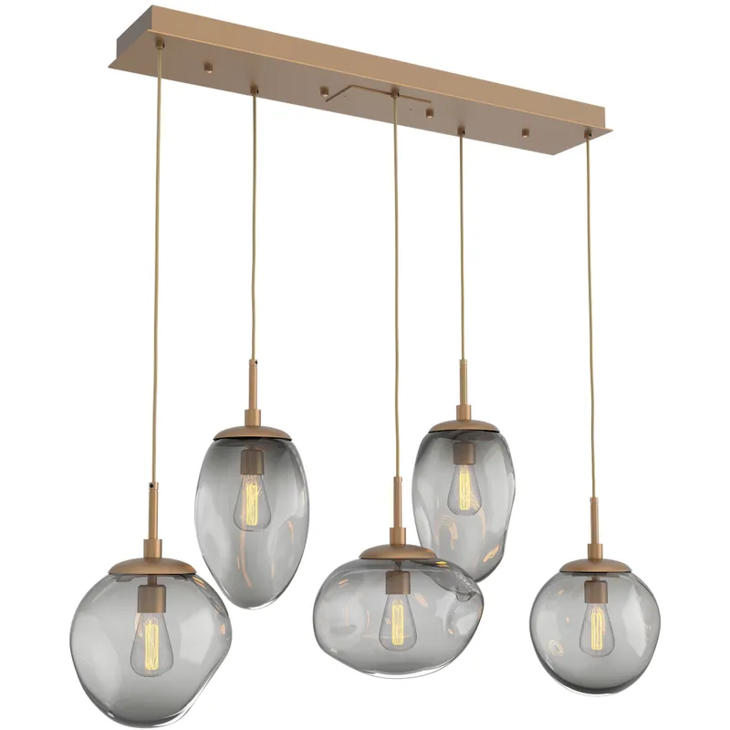 Bargain Cosmos Incandescent 5 Light Novel Brass Linear Pendant Ceiling Light in Smoke Cosmos, Multi-Pendant