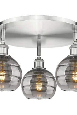 Ballston Rochester 3 Light 17.63 inch Satin Nickel Flush Mount Ceiling Light Discount