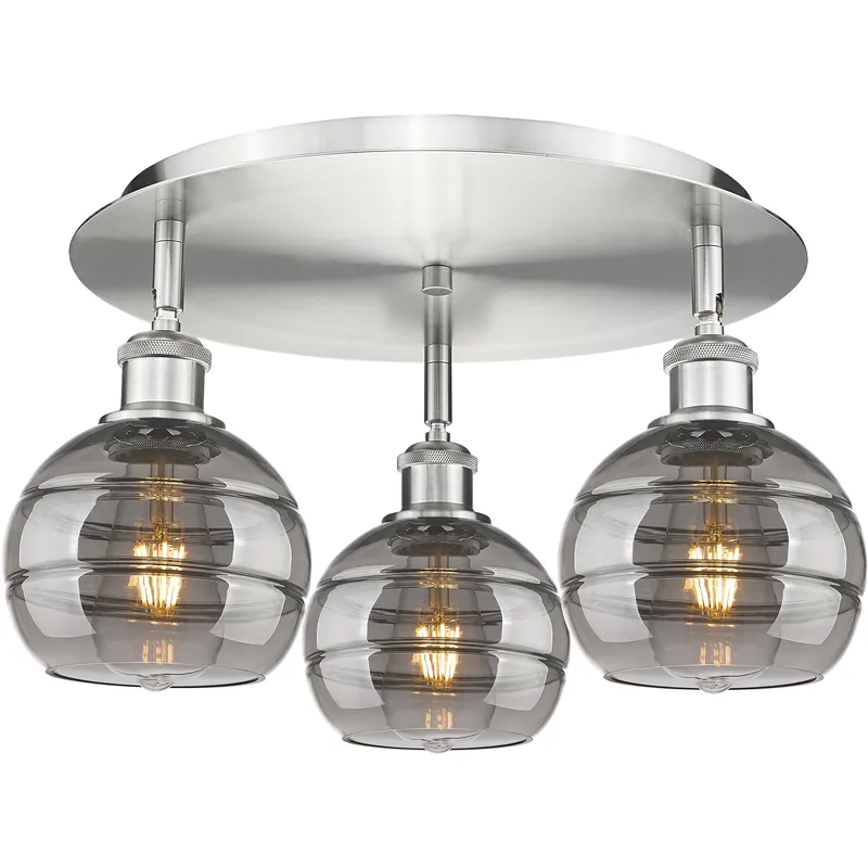 Ballston Rochester 3 Light 17.63 inch Satin Nickel Flush Mount Ceiling Light Discount