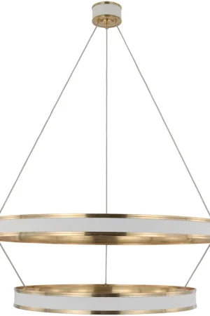 Buy Online Chapman & Myers Connery LED 40.5 inch Matte White and Antique-Burnished Brass Two-Tier Ring Chandelier Ceiling Light