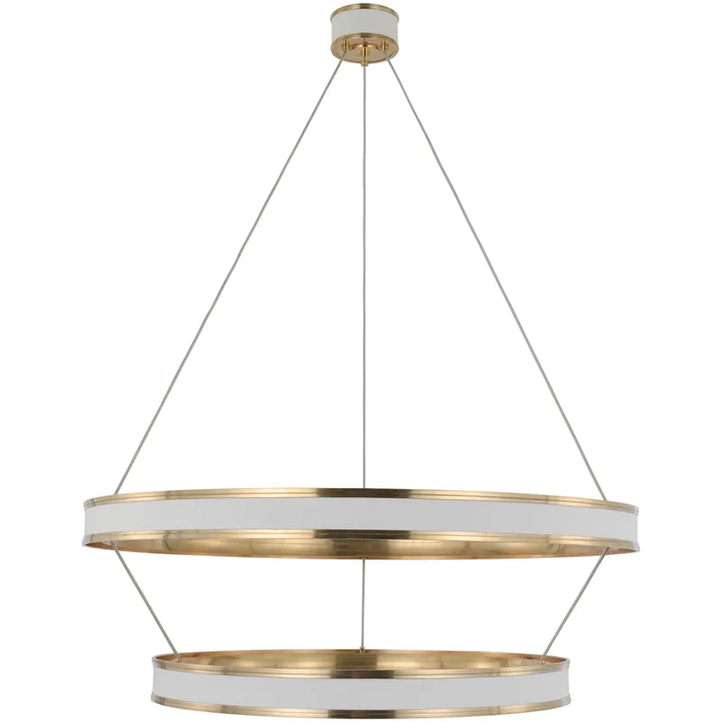 Buy Online Chapman & Myers Connery LED 40.5 inch Matte White and Antique-Burnished Brass Two-Tier Ring Chandelier Ceiling Light