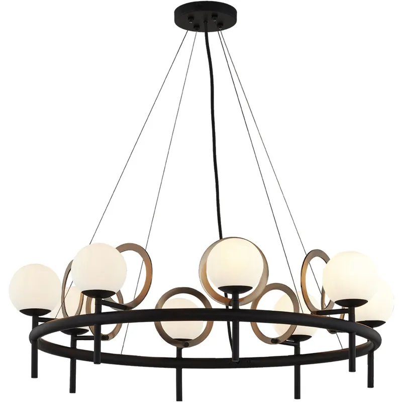 EVOLV LED 30 inch Matte Black with Brass Ring Chandelier Ceiling Light, Halo Family New Arrival