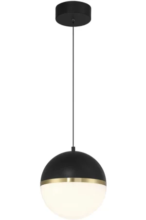 Authentic Unity LED 10 inch Black and Antique Brushed Brass and Opal Pendant Ceiling Light