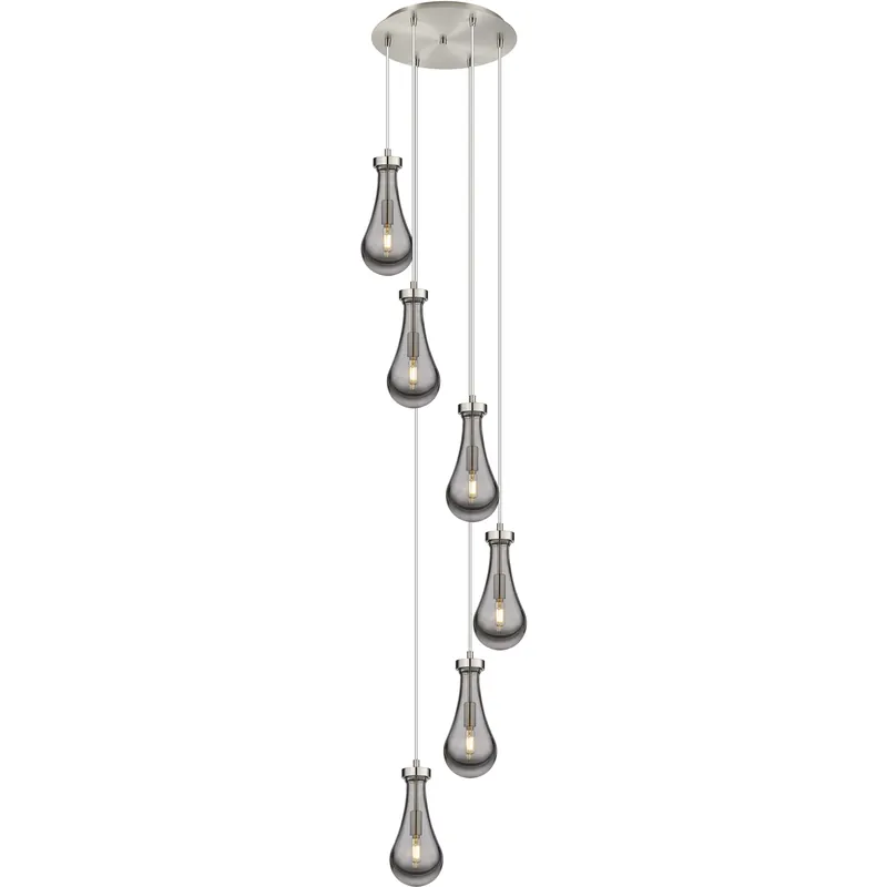New Release Owego 6 Light 15.75 inch Brushed Satin Nickel Multi Pendant Ceiling Light in Light Smoke Glass