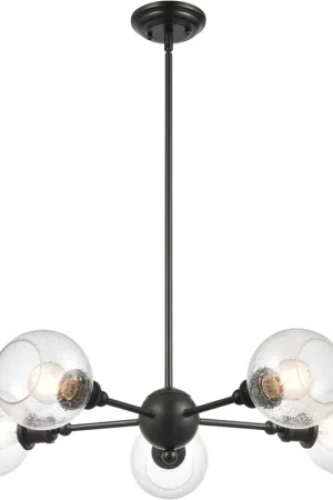 Ballston Concord 5 Light 30 inch Matte Black Chandelier Ceiling Light in Seedy Glass Factory Price