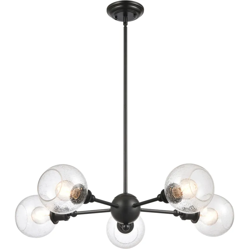 Ballston Concord 5 Light 30 inch Matte Black Chandelier Ceiling Light in Seedy Glass Factory Price