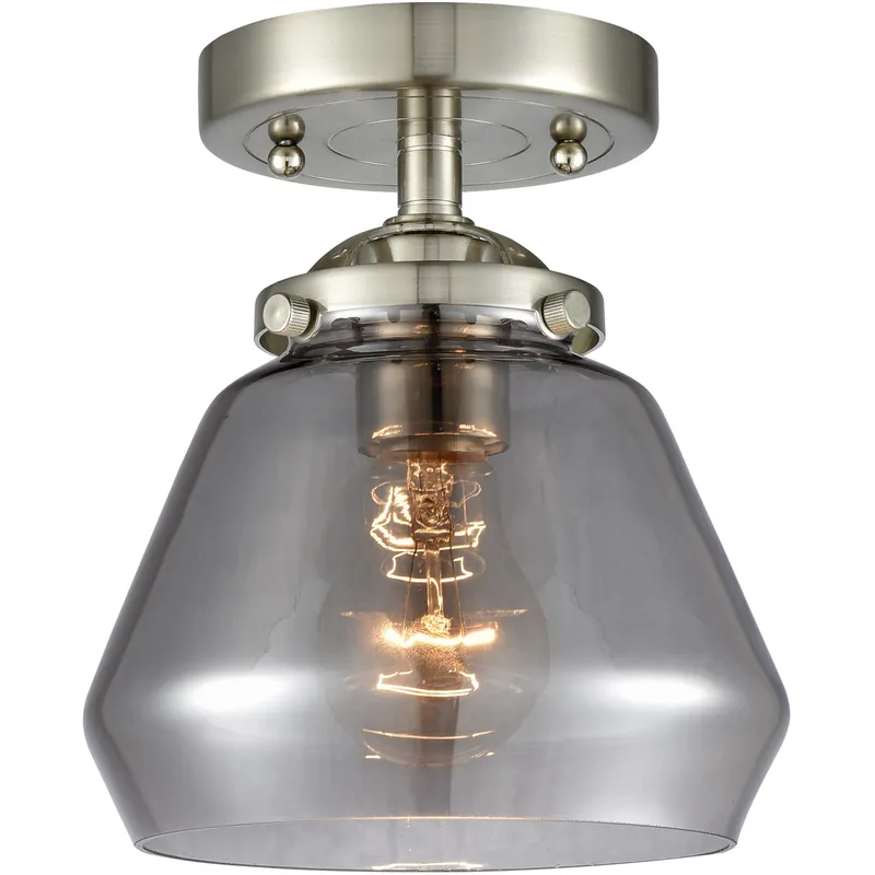 Nouveau Fulton LED 7 inch Brushed Satin Nickel Semi-Flush Mount Ceiling Light in Plated Smoke Glass, Nouveau Clearance