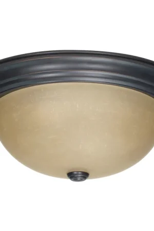 Brentwood 3 Light 15 inch Mahogany Bronze and Champagne Flush Mount Ceiling Light Premium