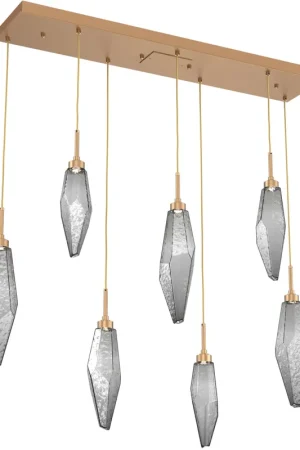 Best Seller Rock Crystal LED 44 inch Novel Brass Linear Pendant Ceiling Light in 3000K LED, Chilled Smoke, Multi-Port