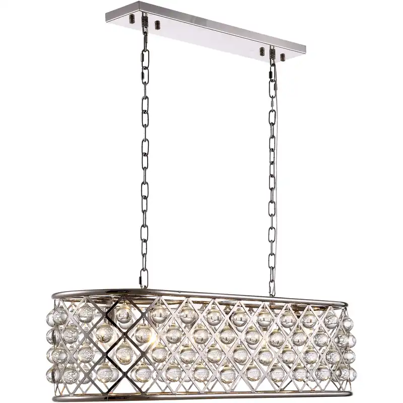 Crafted Madison 6 Light 40 inch Polished Nickel Island Pendant Ceiling Light in Clear, Smooth Royal Cut, Urban Classic