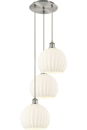 Ballston White Venetian 3 Light 16.5 inch Brushed Satin Nickel Cord Hung Multi Pendant Ceiling Light Limited Time