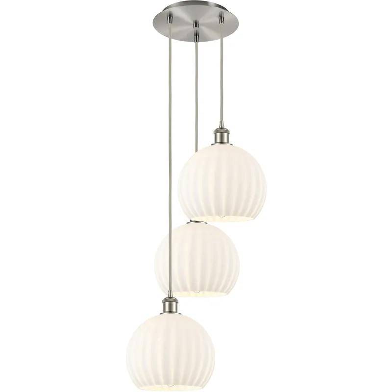 Ballston White Venetian 3 Light 16.5 inch Brushed Satin Nickel Cord Hung Multi Pendant Ceiling Light Limited Time