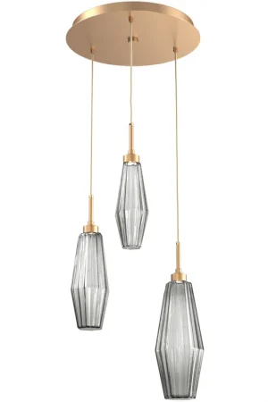 Aalto LED 17.3 inch Novel Brass Chandelier Ceiling Light in Optic Rib Smoke, 2700K LED, Round Multi-Port Sale