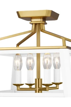 Clearance C&M by Chapman & Myers Carlow 4 Light 12 inch White Matte Flush Mount Ceiling Light in Matte White / Burnished Brass
