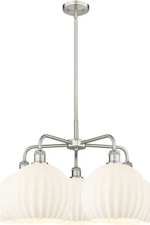 Ballston White Venetian 5 Light 28 inch Satin Nickel Stem Hung Chandelier Ceiling Light Deal