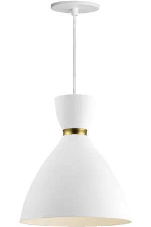 Carillon 1 Light 10.5 inch White with Satin Brass Mini Pendant Ceiling Light in White and Satin Brass Special Offer