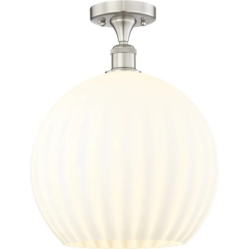 Edison White Venetian 1 Light 13.75 inch Brushed Satin Nickel Semi-Flush Mount Ceiling Light Must Have