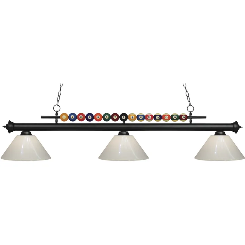 Price Cut Shark 3 Light 58 inch Matte Black Billiard Ceiling Light in White Plastic