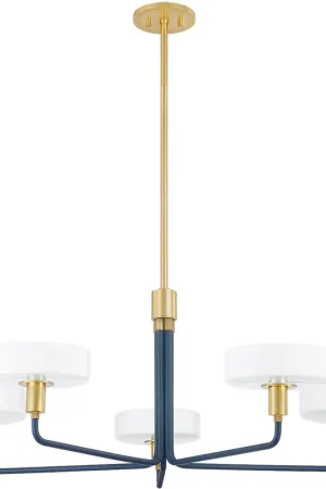 Buy Today Aston 5 Light 39 inch Aged Brass/Slate Blue Chandelier Ceiling Light