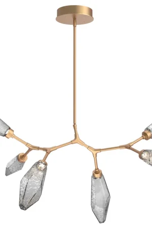 Best Price Rock Crystal LED 43.6 inch Novel Brass Linear Pendant Ceiling Light in 3000K LED, Chilled Smoke, Modern Branch