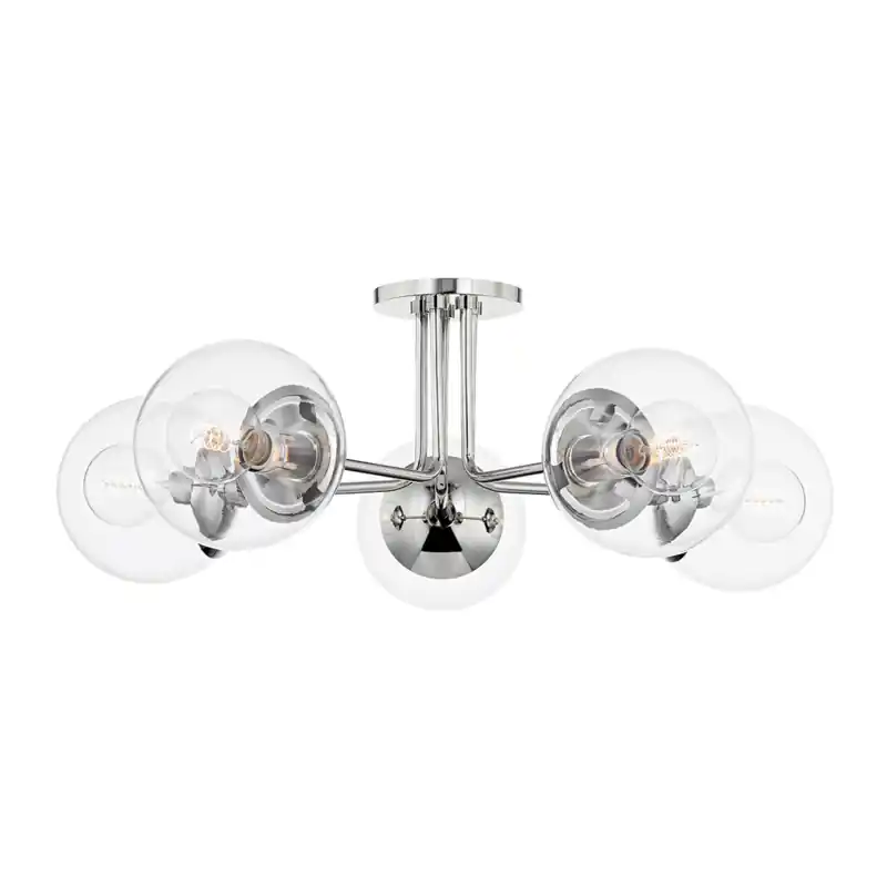 Handmade Meadow 5 Light 30 inch Polished Nickel Semi Flush Ceiling Light